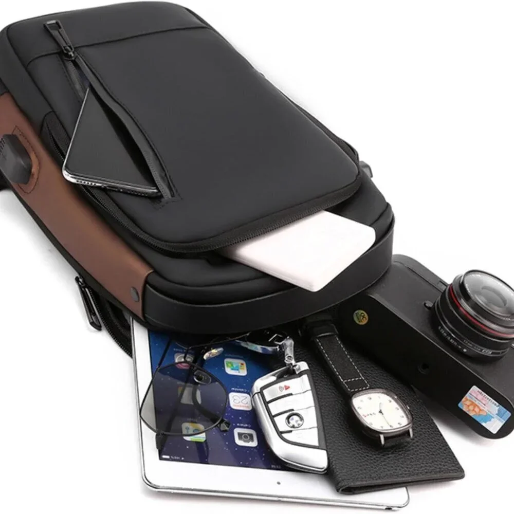 Waterproof Anti-Theft Sling Bag with USB Port for Men Women Travel Hiking